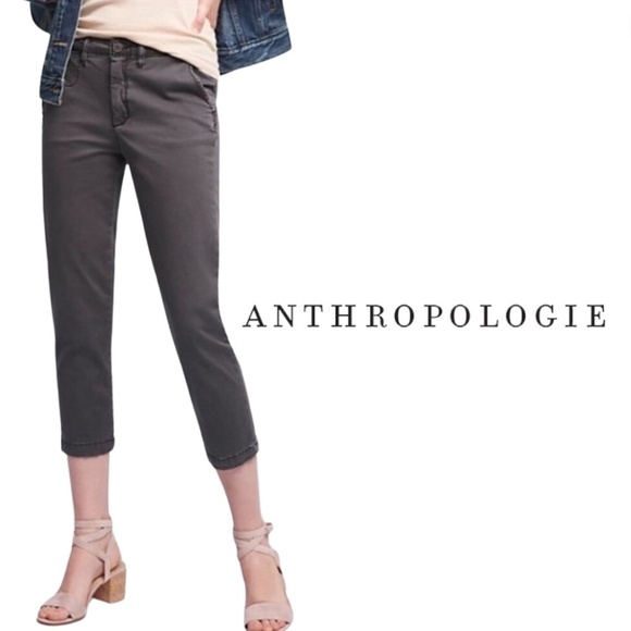 Anthropologie by Anthropologie Chino Gray Cropped Slim Fit Pants - Size 31 - Picture 1 of 12